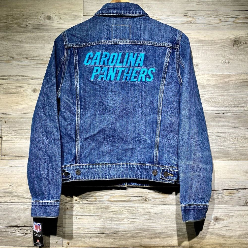 Carolina Panthers Levi’s Denim Trucker Jacket Womens L, Embroidered NFL Football